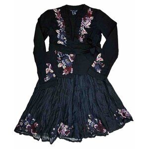 French Connection Y2K Wrap Top Pleated Crinkle Skirt Set Womens 2 Embroidered EC